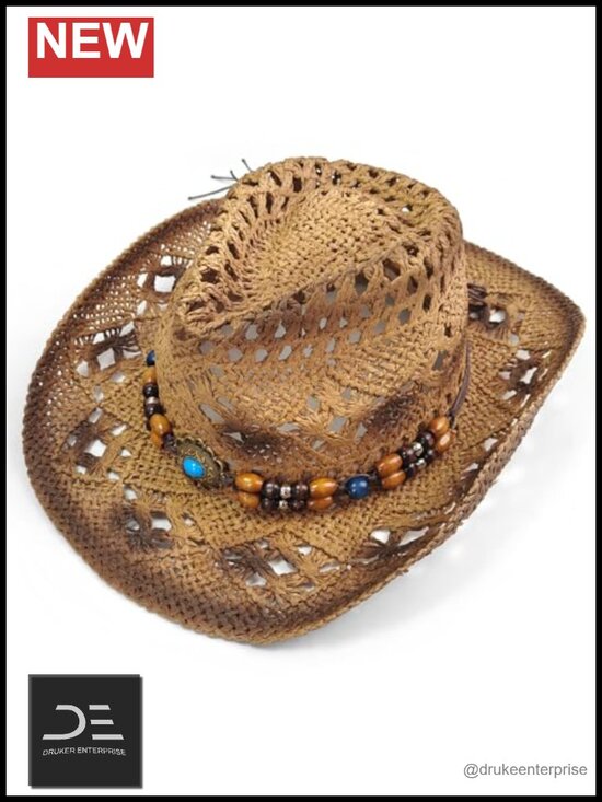 Straw Cowboy Hat Cowgirl Woven Sun Hat Western Shapeable Brim